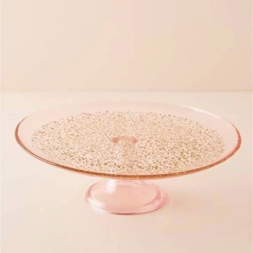 Amthropologie Ellio Pink /Gold Soda lime glass Cake Stand New in box. - Picture 4 of 10